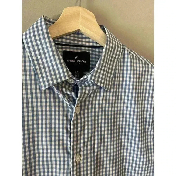 NWT DANIEL HECHTER PARIS Size S Men's Shirt Blue & White Checks Plaid Gingham - Picture 9 of 9